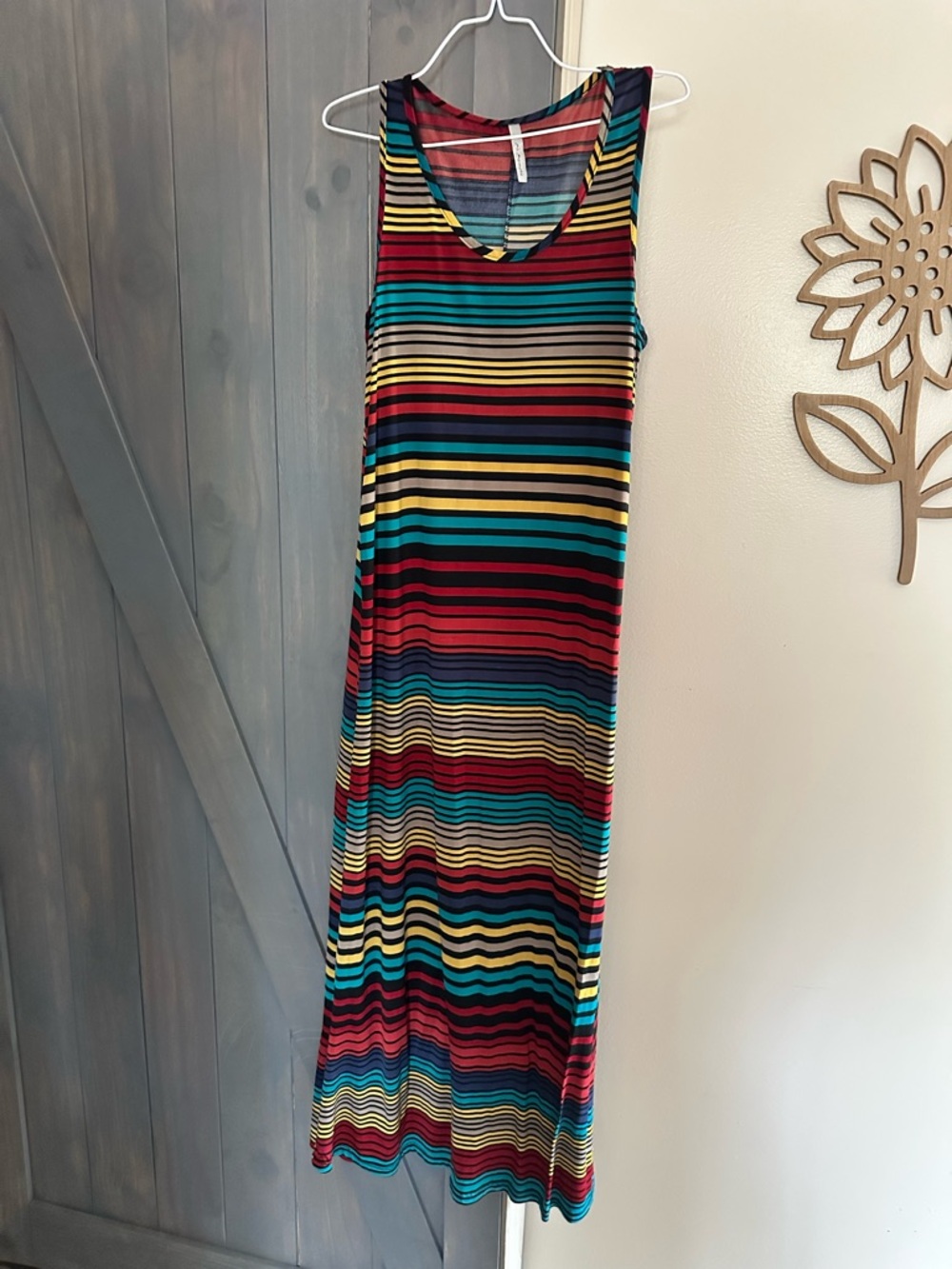 Mimi Maternity Multi-Color Striped Maxi Dress - Red, Teal, Yellow, Black